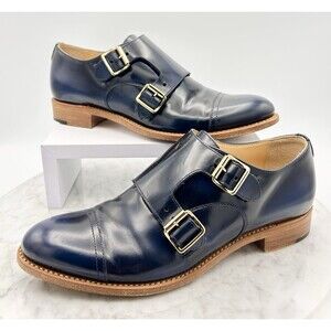 The Office Of ANGELA SCOTT French Navy Blue Leather Monkstrap Shoes 38 Mr. Colin